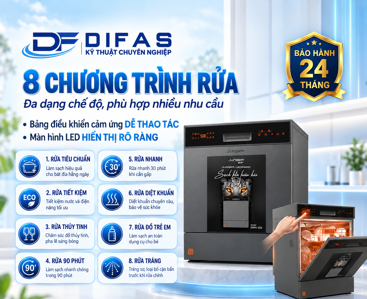 Máy rửa bát Junger DWJ-103 lắp âm tủ