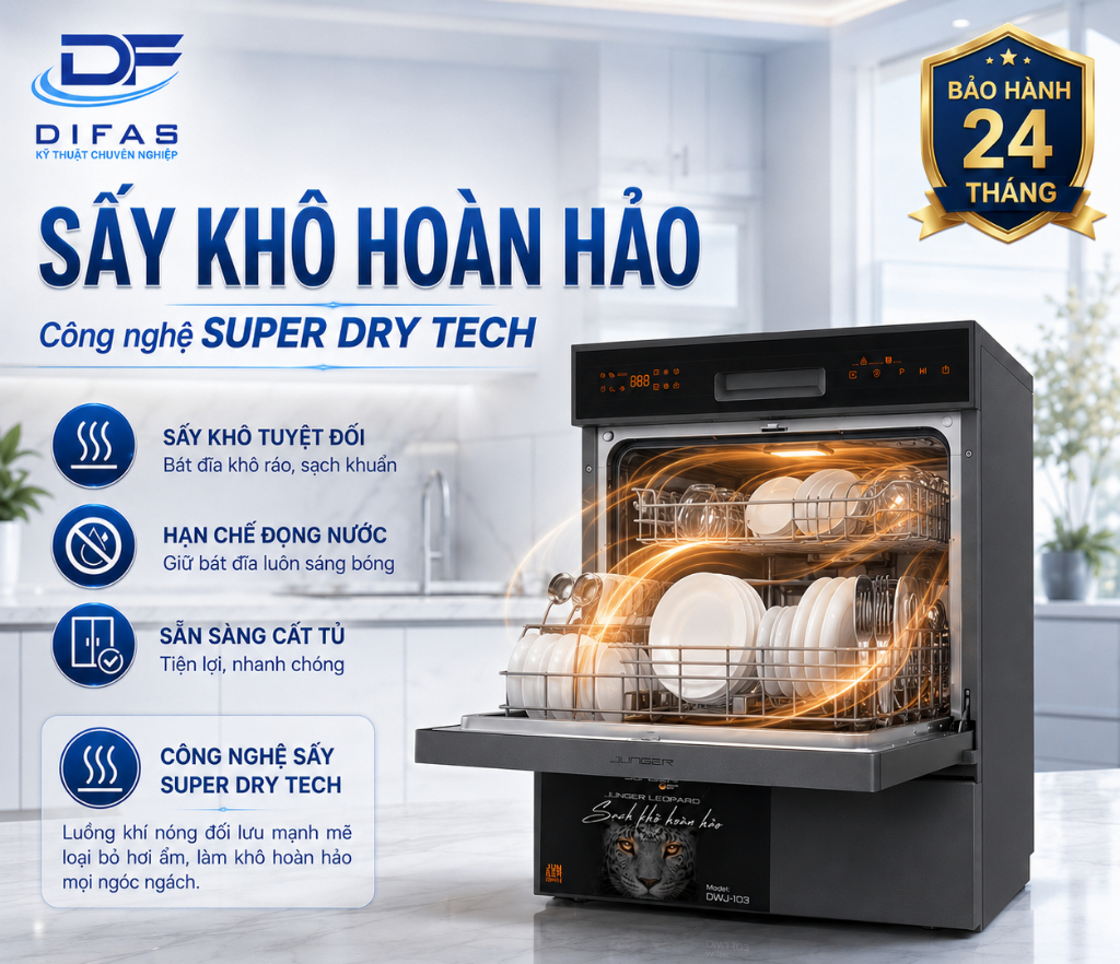Máy rửa bát Junger DWJ-103 Super Dry Tech