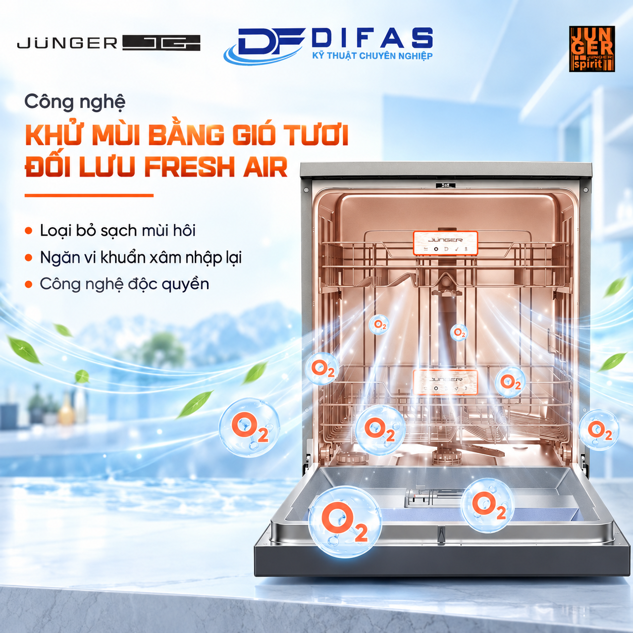 Máy rửa bát Junger DWJ-163-MS FRESH AIR