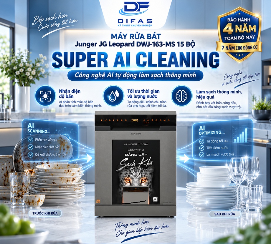 Máy rửa bát Junger DWJ-163-MS Super AI Cleaning