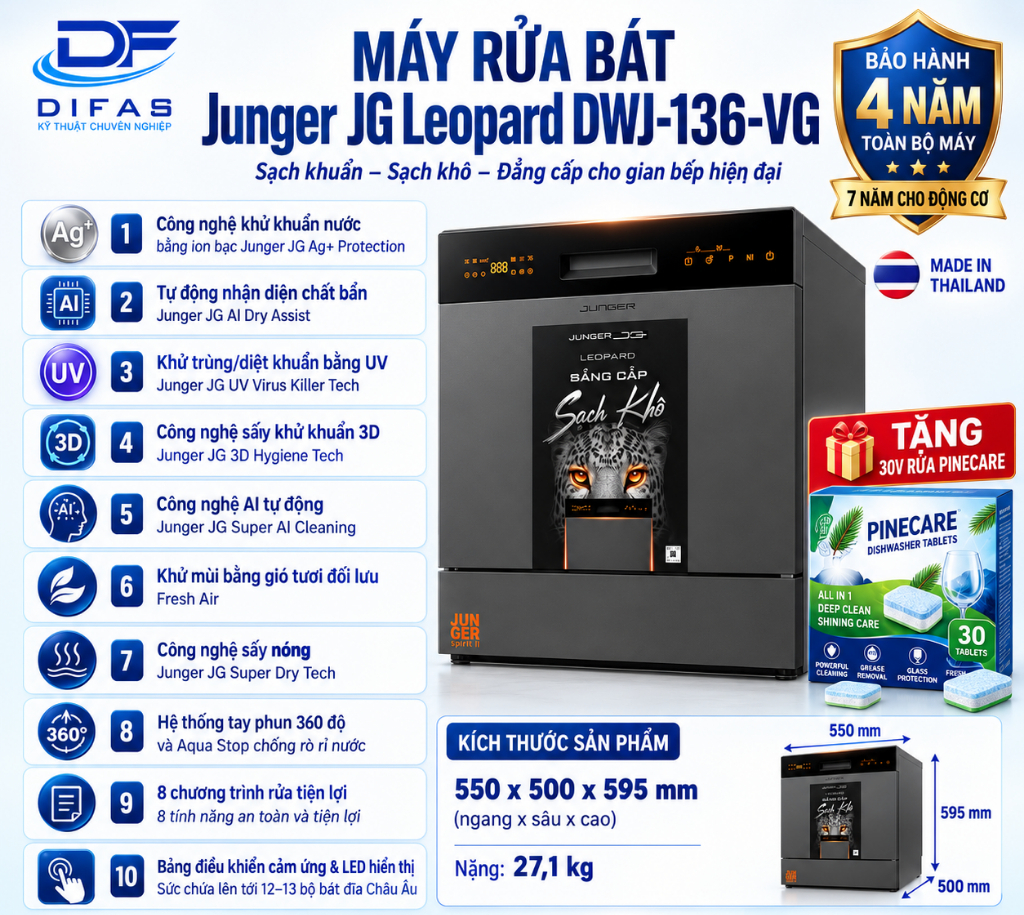 Máy rửa bát Junger JG Leopard DWJ-136-VG 6 vn 11134207 81ztc mtdk9iup105g3d