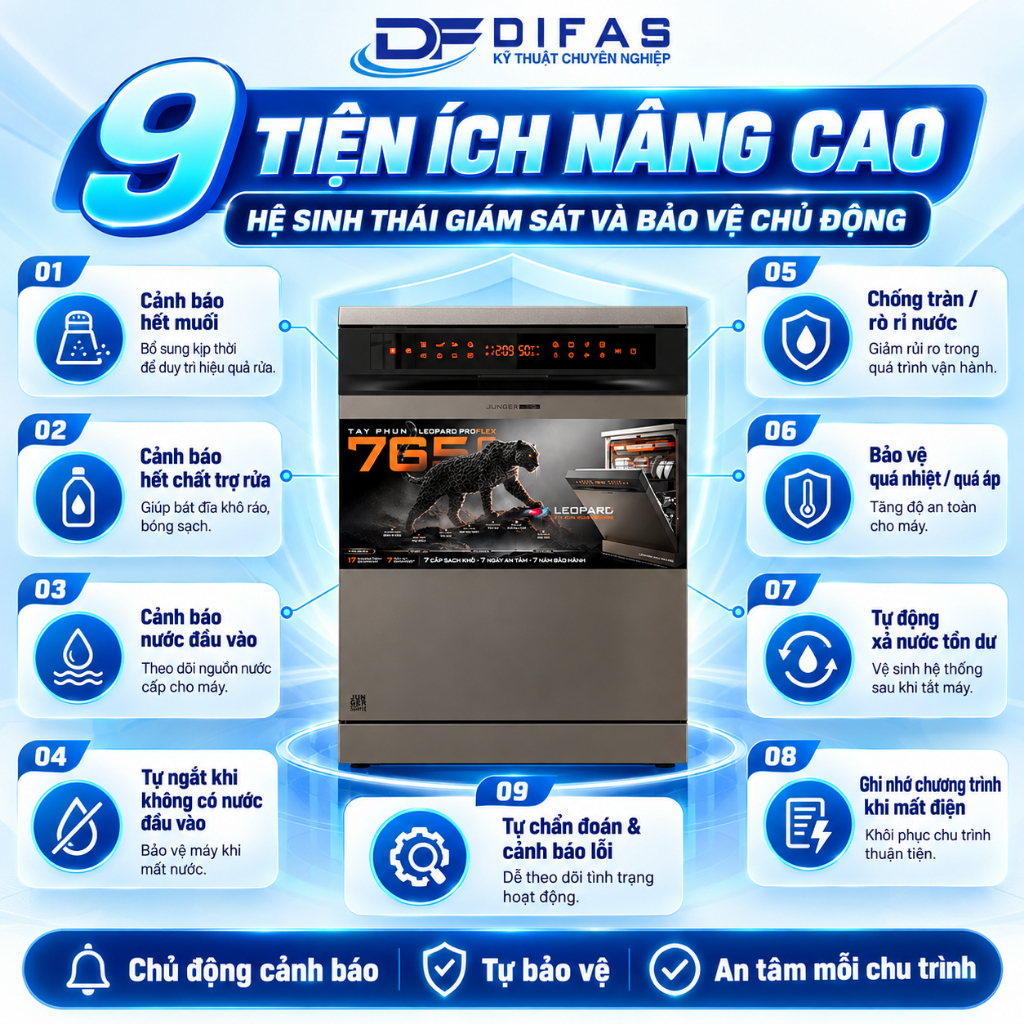 Máy Rửa Bát Junger LEOPARD DWJ-163-PRO 10 Máy rửa bát Junger LEOPARD DWJ-163-PRO 15 bộ.